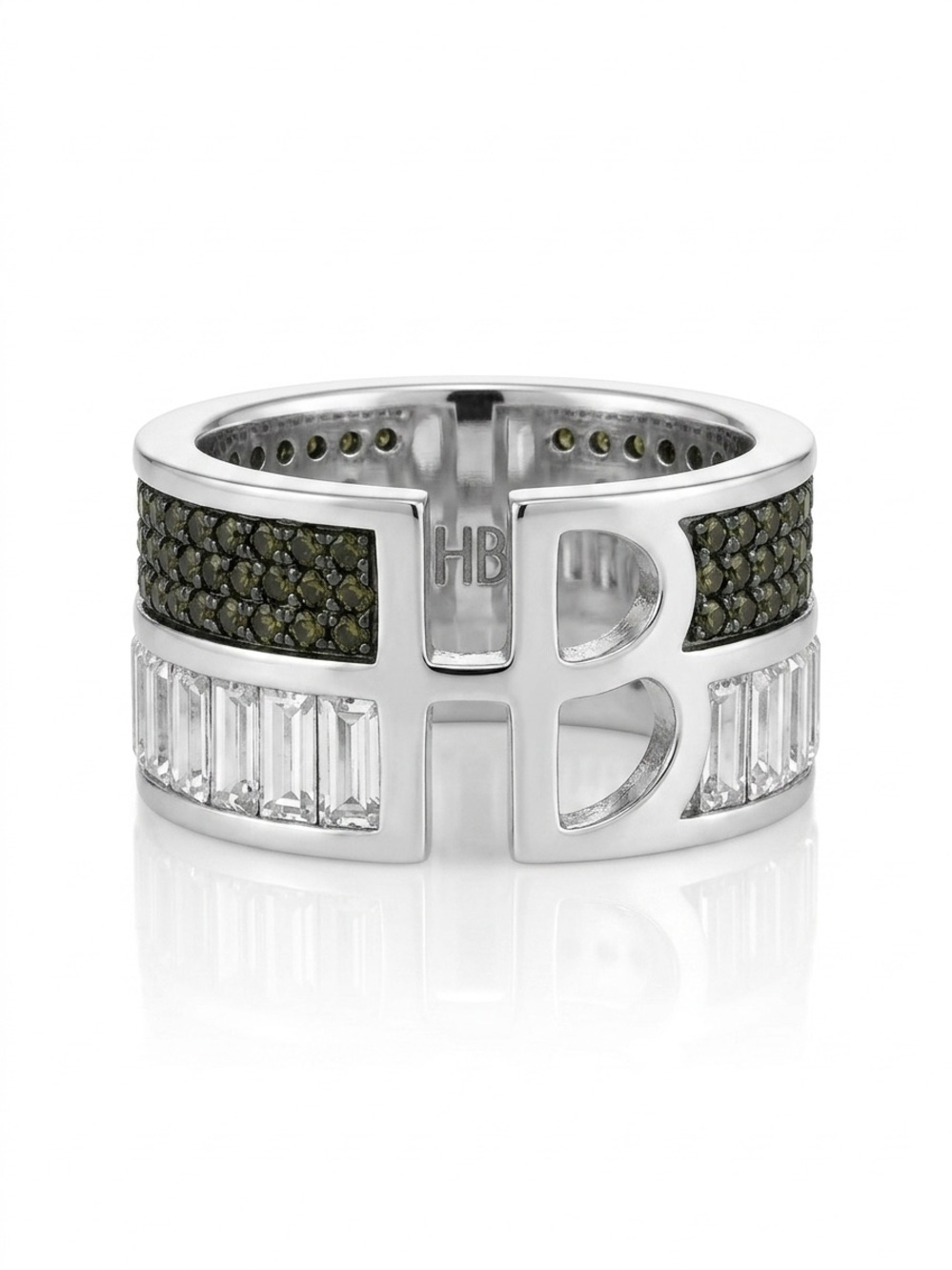 Henri Bendel Signature Logo Wide Band Ring - Crystal & Pave - Size 7